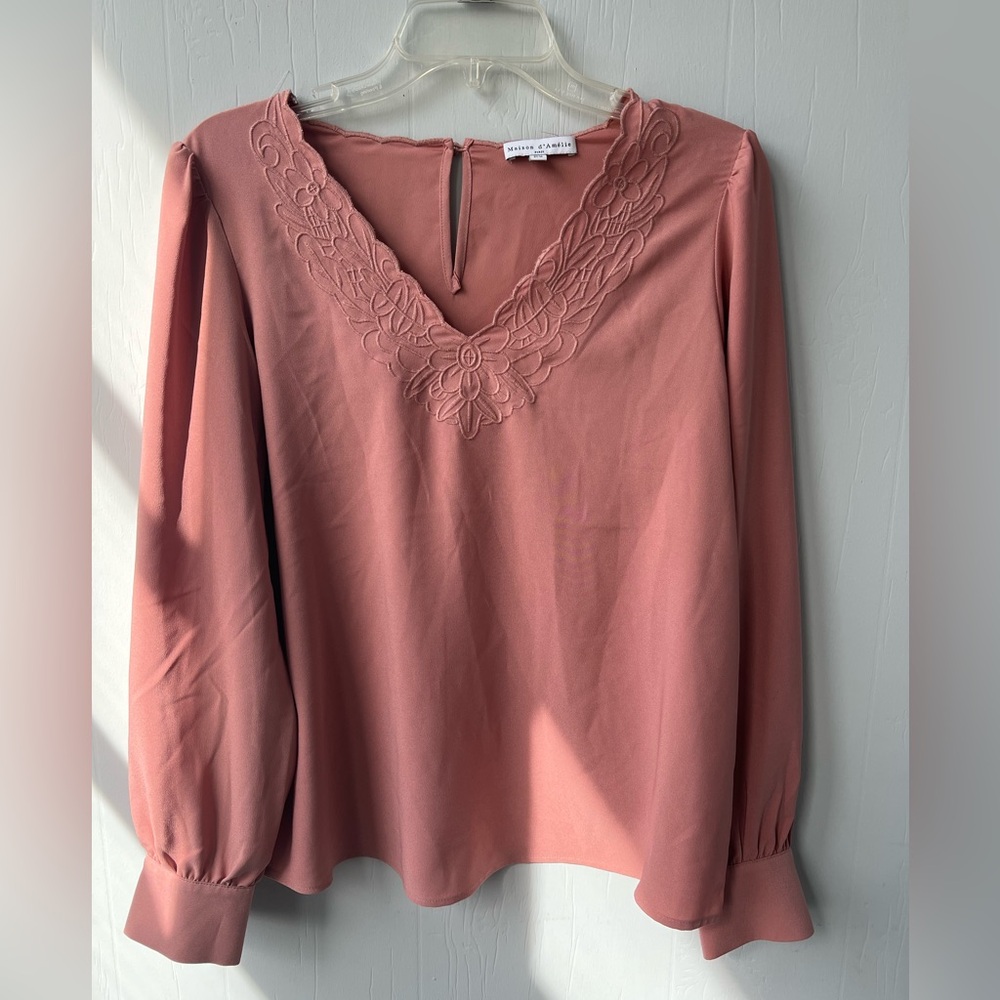Anthropologie Maison D’Amelie Blouse with Embroidered Scallop Neckline (size M)